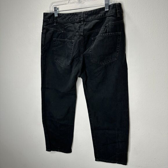 Nili Lotan Muted Black Drop Crotch Button Front Cropped Denim Jeans Size 6 - Picture 6 of 14